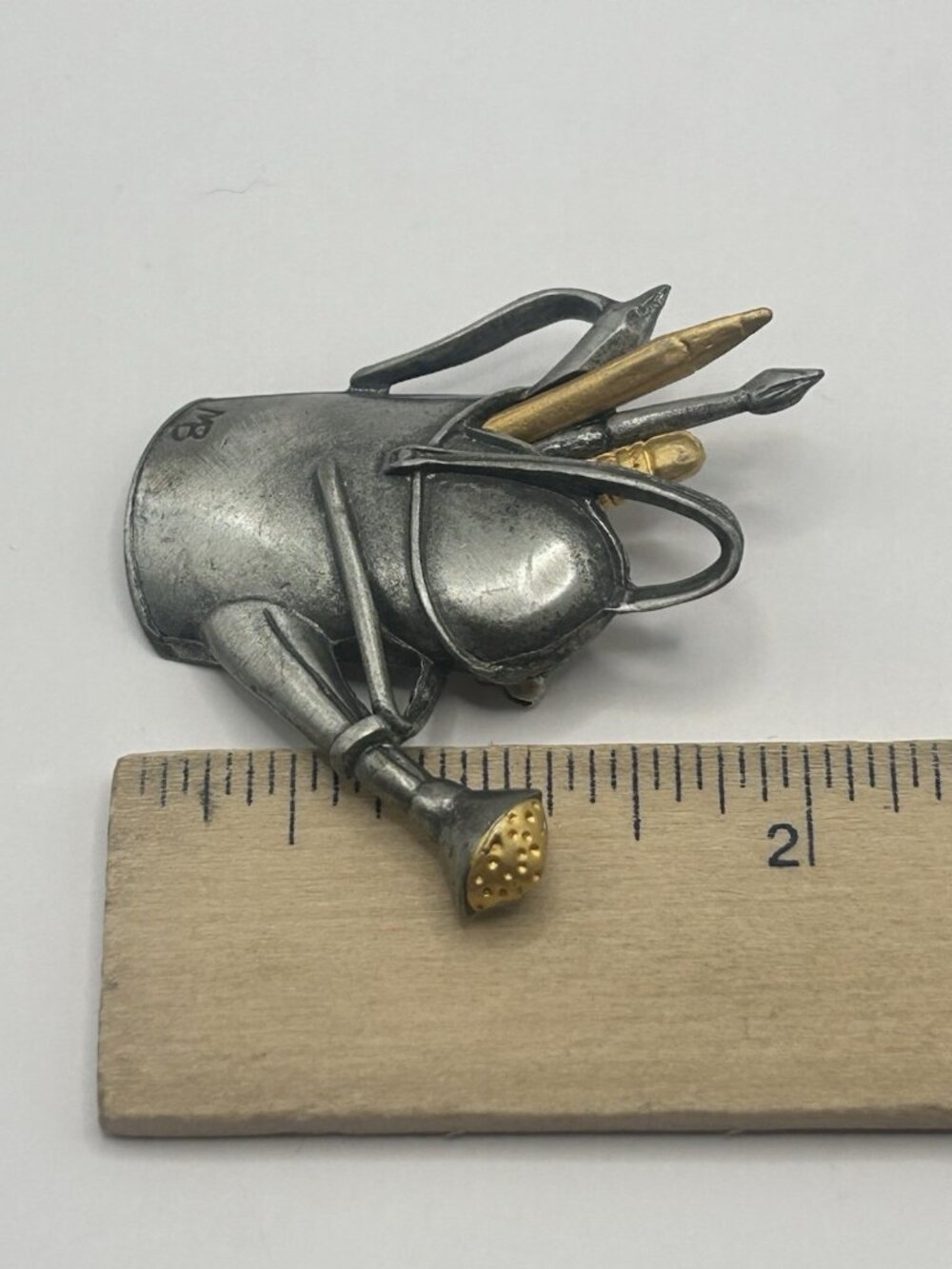 Marjolein Basin Silvertone Watering Can Brooch Goldtone Pencil & Paintbrush Gift - Picture 9 of 9